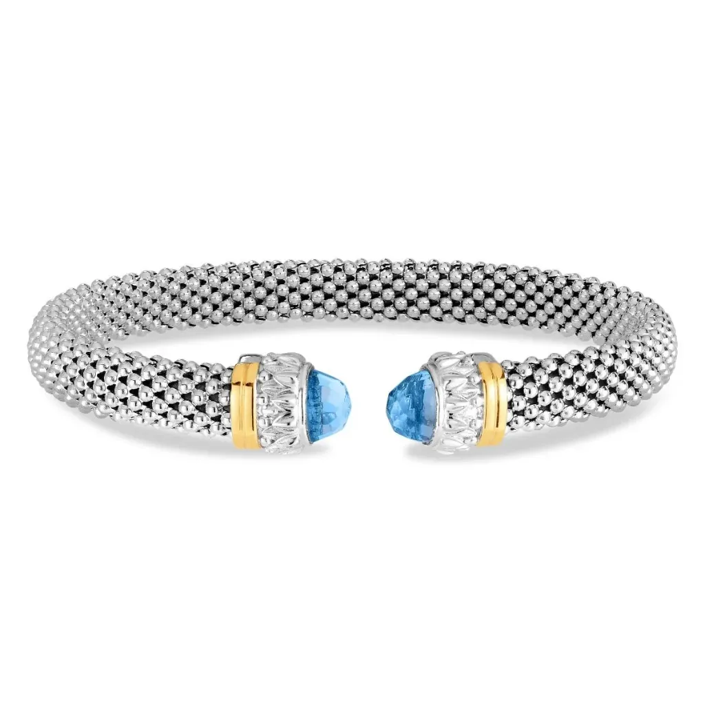 Blue Topaz Cuff in Sterling Silver & 18K Gold