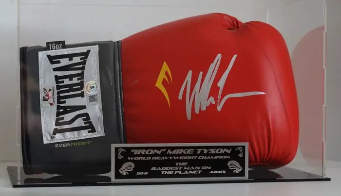 Mike Tyson - Hand Signed Boxing gloves in a display case with Mike Tyson's name