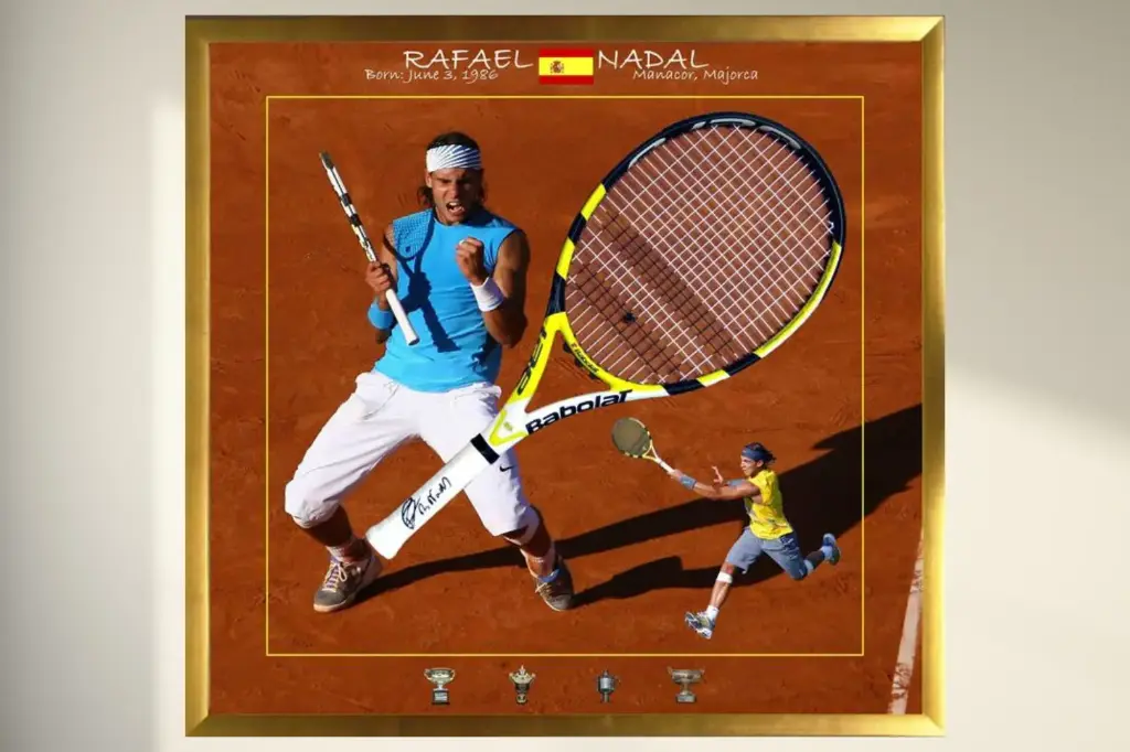 Rafael Nadal framed and signed tennis racket