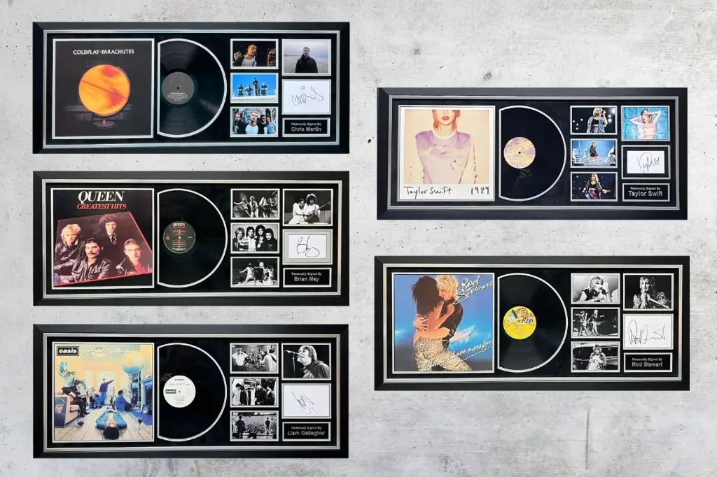 Your choice of Signed Album Display: Oasis, Coldplay, Taylor Swift, Queen or Sir Rod Stewart